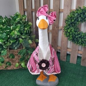 Porch Goose Clothes Pink Paisley Large Concrete Goose Cape Yard Decor
